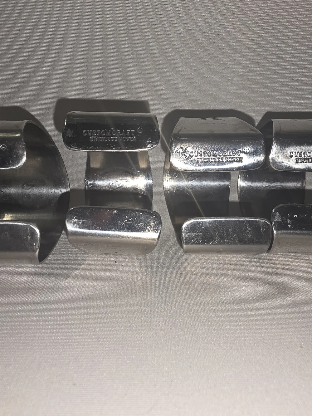 Custom Craft Stainless Steel Silver Napkin Rings with 'W' Monogram - Set of 8